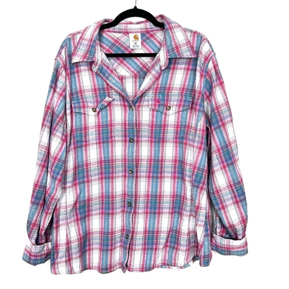 Carhartt Tops - CARHARTT pink and blue button up flannel M3
